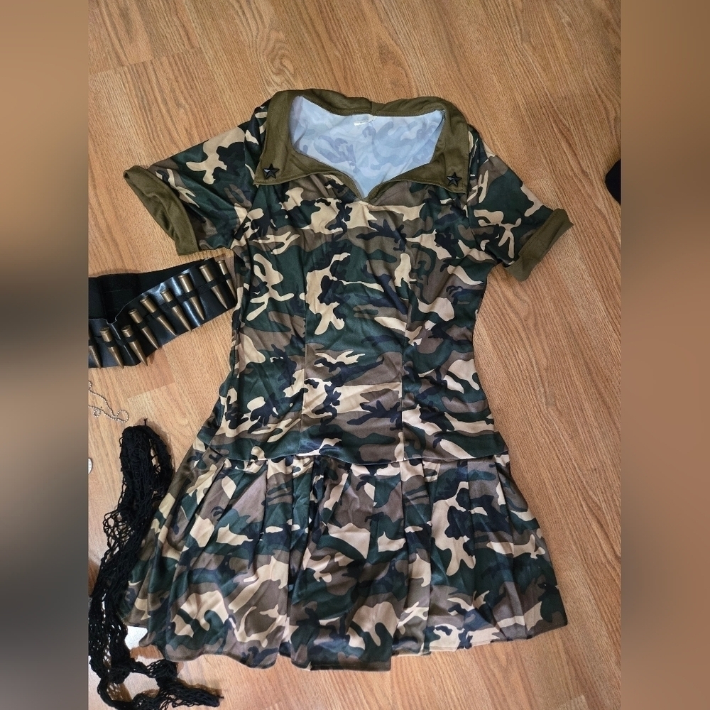 Camo Cutie Adult Large 10-12 Costume Dress with Pleated Skirt Halloween - Picture 4 of 7